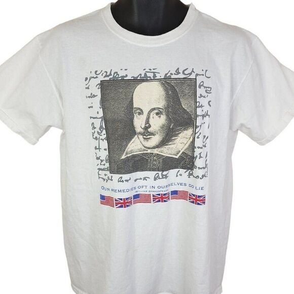 William Shakespeare T Shirt Vintage Y2K Our Remedies Oft In Ourselves Do Lie Men - Picture 1 of 6
